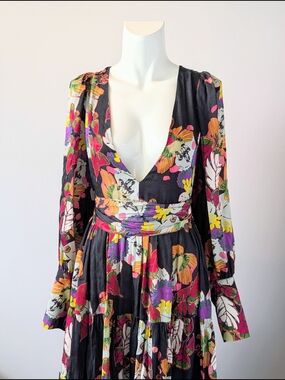 Careste Black maxi dress with floral print and tie waist Size 4 Garden Flowy
